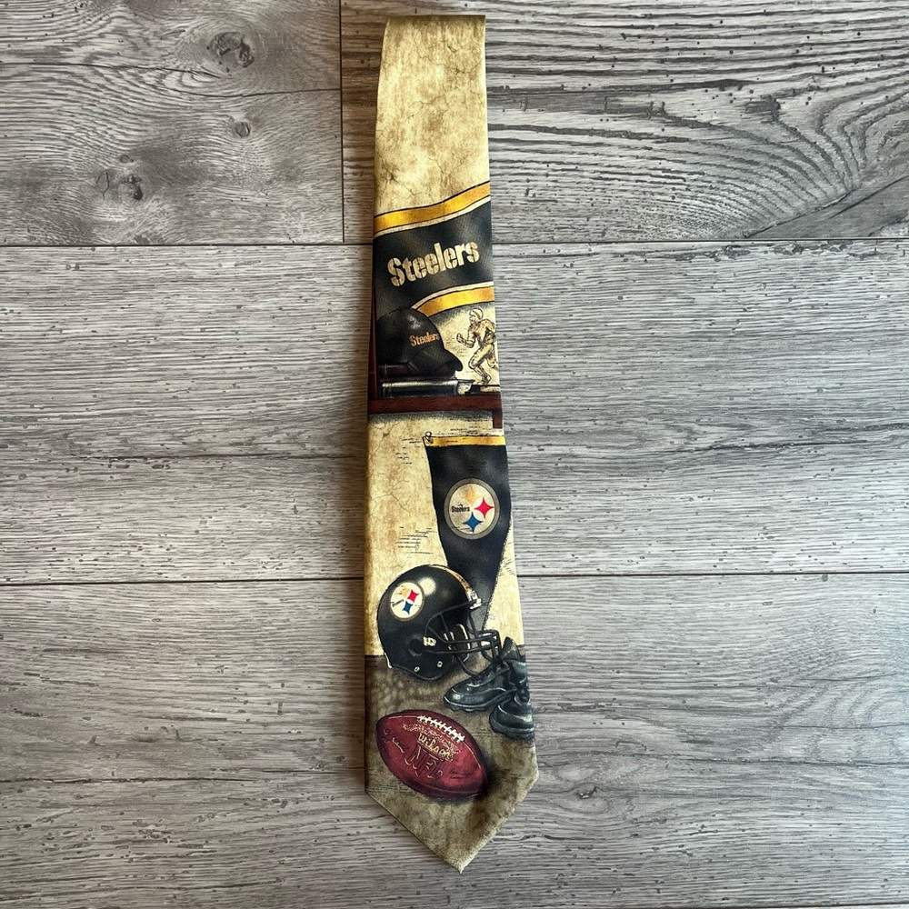 Pittsburgh Steelers Football NFL Vintage Men’s Silk Neck Tie Workwear Black Gold